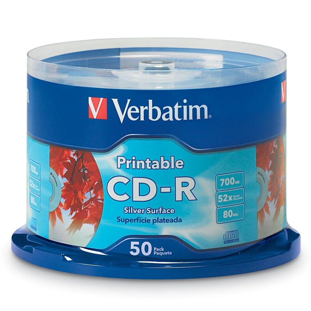 Verbatim CD-R 700MB 80Min 52X Silver Inkjet Printable Blank Discs 50pk Spindle